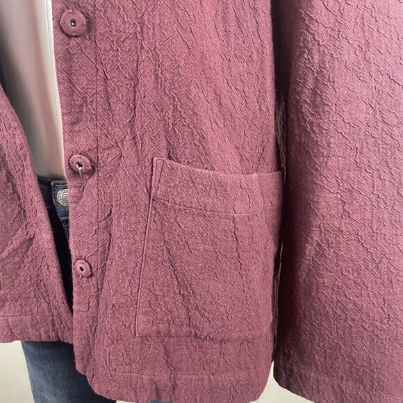 Eileen Fisher  Burgandy Ripple Texture Snap Front Organic Cotton Jacket S - Picture 3 of 10